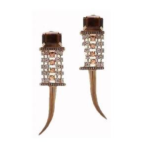 Iosselliani - Brass Rhinestone Tiger Eye Clip On Earrings